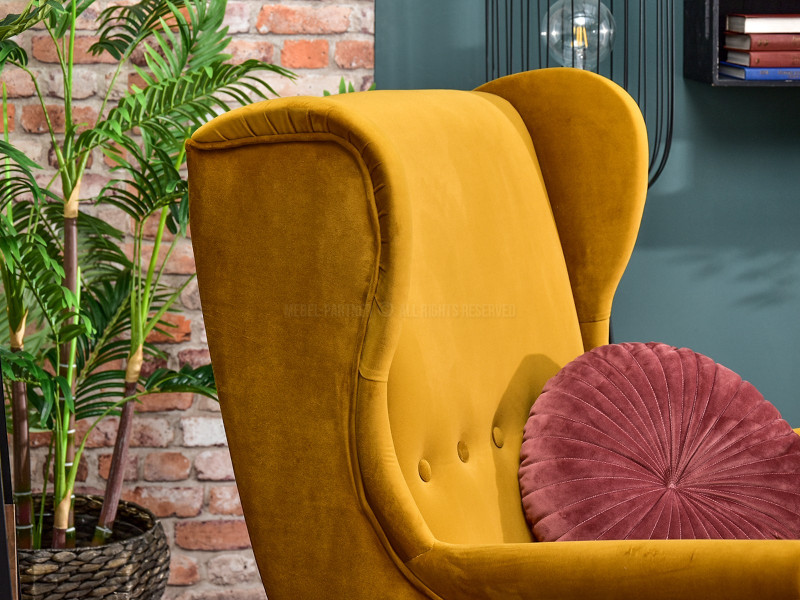 Fotel Malmo Żurawina Tkanina, Podstawa Orzech