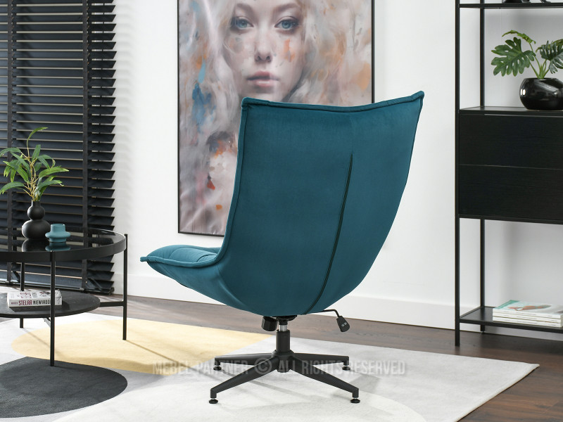 Turkusowy Welurowy Fotel Obrotowy Do Salonu