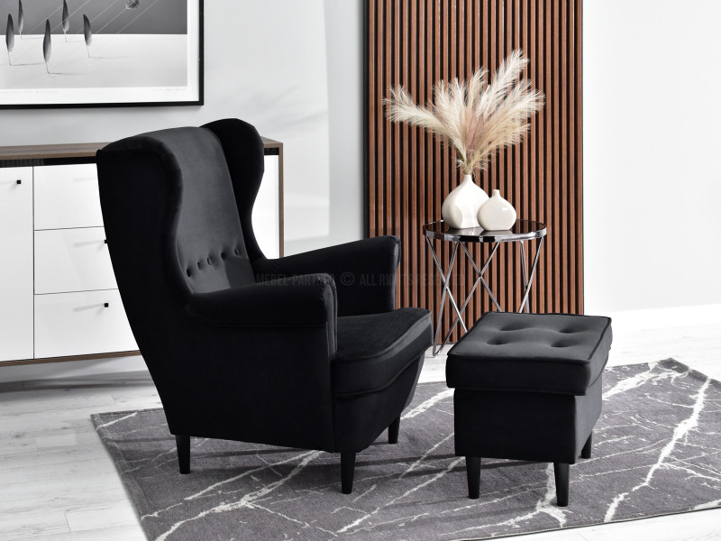 Fotel Malmo Żurawina Tkanina, Podstawa Orzech