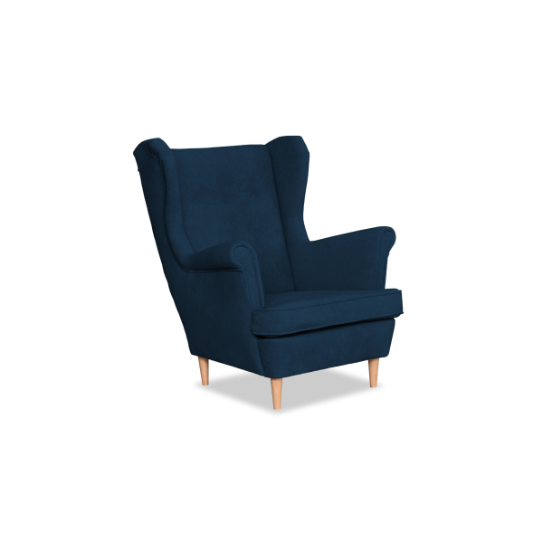 Fotel uszak skandynawski welur Hunter Family Meble błękitny