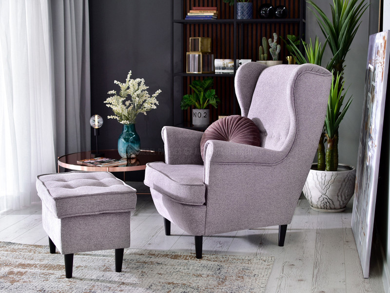 Fotel Malmo Żurawina Tkanina, Podstawa Orzech