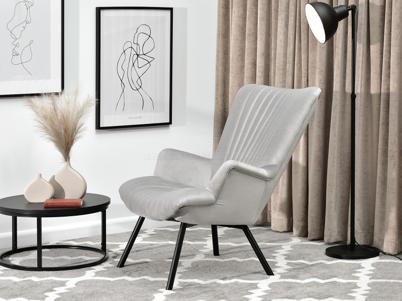 Fotel Lanza Szary Welur, Podstawa Czarny