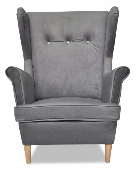 Fotel Uszak liliowy jasny róż aksamit urodziny