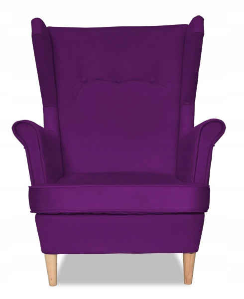 Fotel Uszak liliowy jasny róż aksamit urodziny