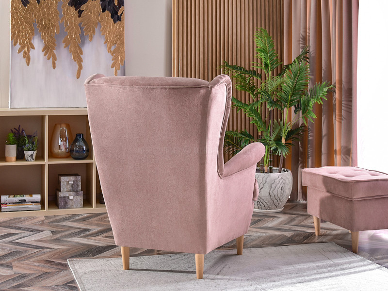 Fotel Malmo Żurawina Tkanina, Podstawa Orzech