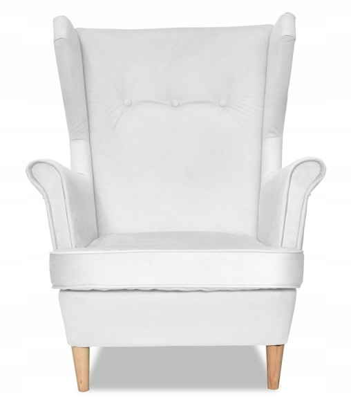 Fotel Uszak liliowy jasny róż aksamit urodziny