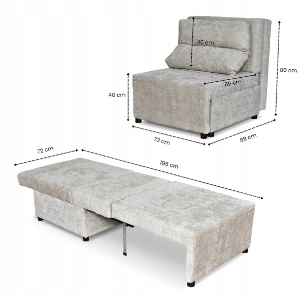 Fotel rozkładany z funkcja spania KIMO pojemnik na pościel Ramona c. szary