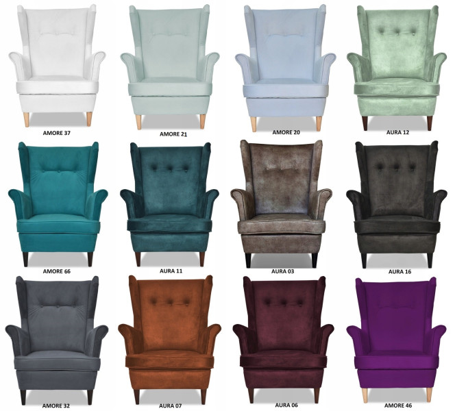 Fotel Uszak liliowy jasny róż aksamit urodziny