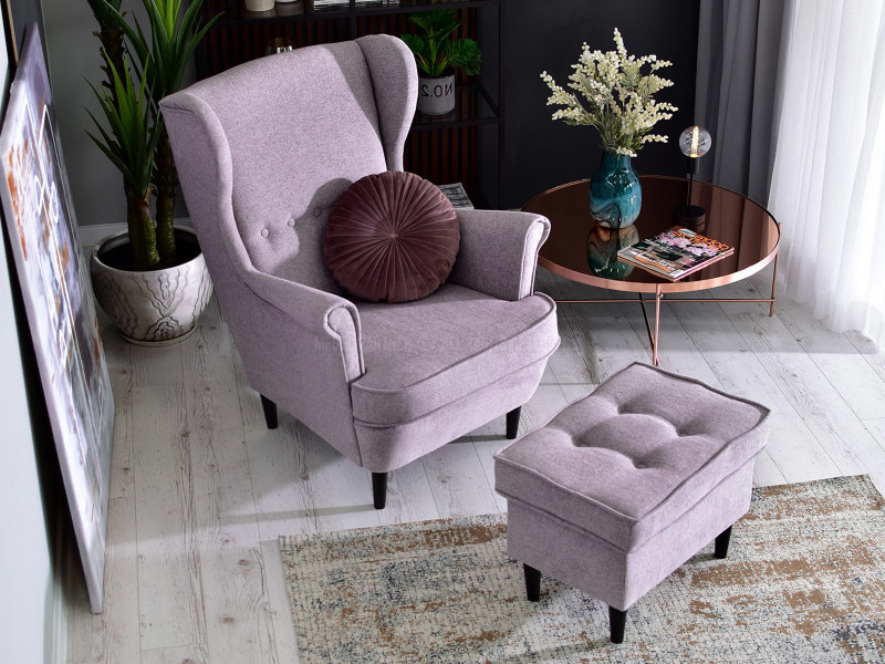 Fotel Malmo Żurawina Tkanina, Podstawa Orzech