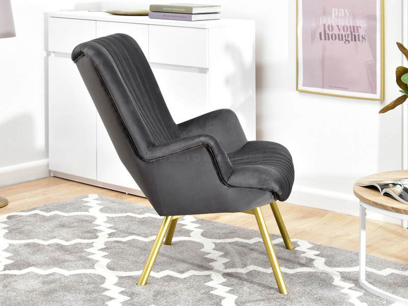 Fotel Lanza Szary Welur, Podstawa Czarny