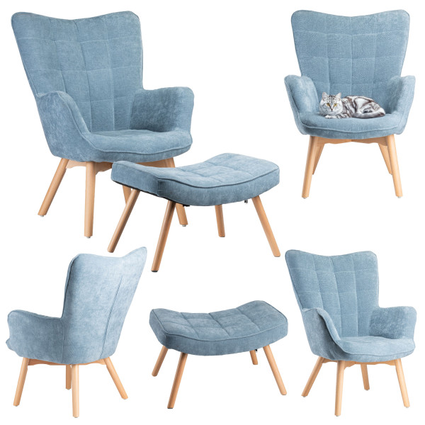 Uszak Fotel z podnóżkiem Grella Żółty 79x70x97 cm wypoczynkowy do salonu