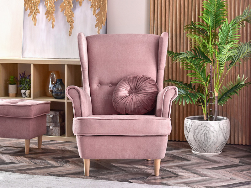 Fotel Malmo Żurawina Tkanina, Podstawa Orzech