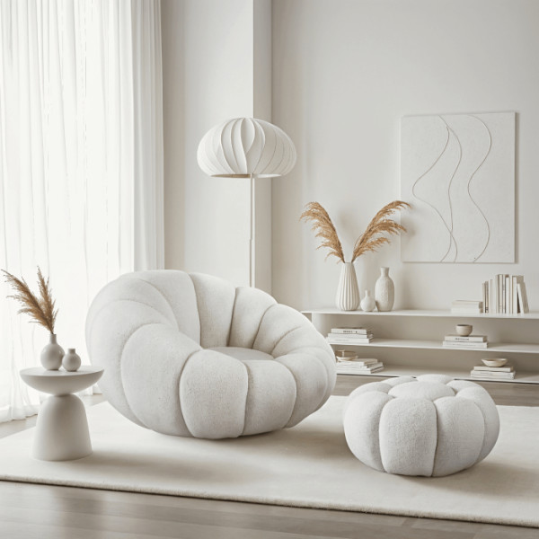 Fotel Obrotowy z Podnóżkiem Pufa Wypoczynkowy do Salonu Teddy PETTIT Szary