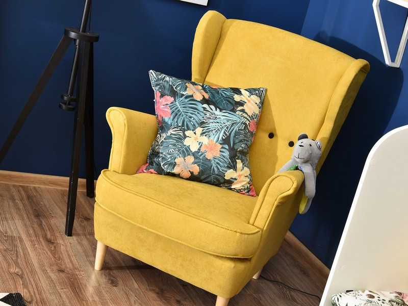 Fotel Malmo Żurawina Tkanina, Podstawa Orzech