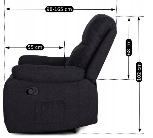 Fotel Rozkładany Masujący Jednoosobowy Wypoczynkowy Do Salonu INTER 2 Szary