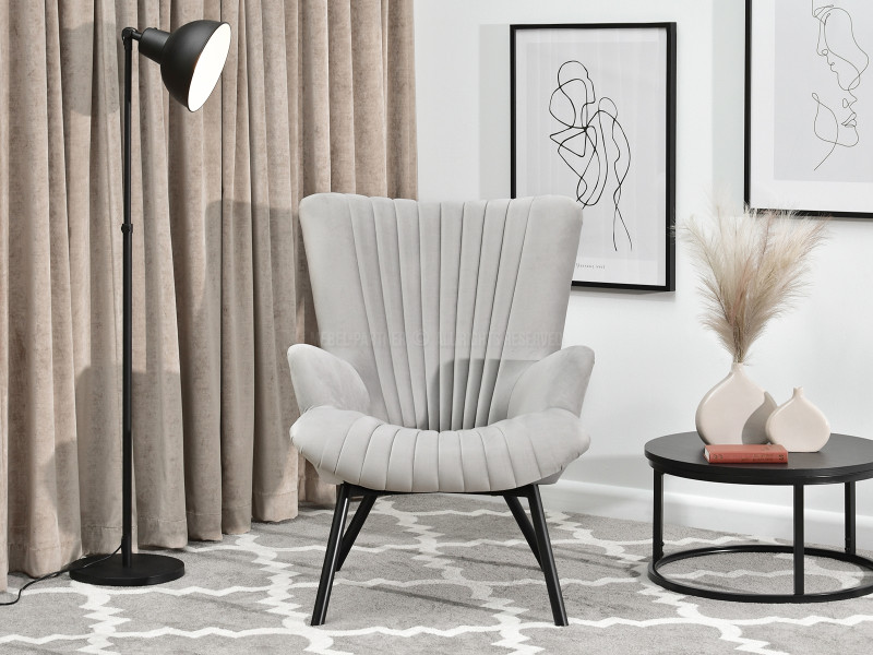 Fotel Lanza Szary Welur, Podstawa Czarny