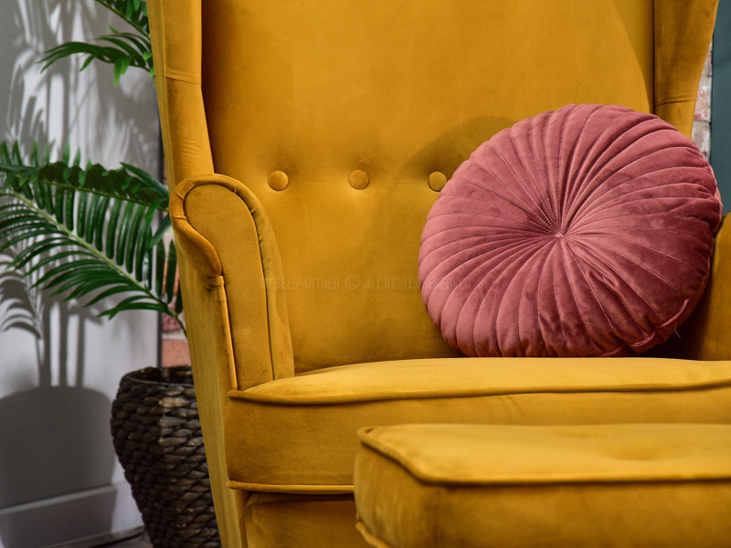 Fotel Malmo Żurawina Tkanina, Podstawa Orzech