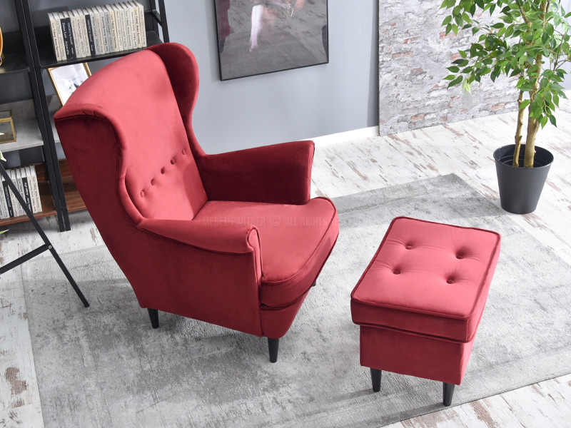 Fotel Malmo Żurawina Tkanina, Podstawa Orzech