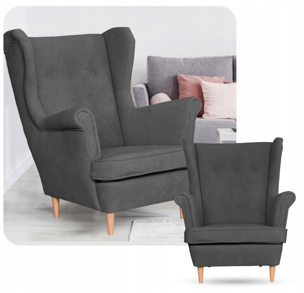 Fotel uszak skandynawski welur Hunter Family Meble błękitny