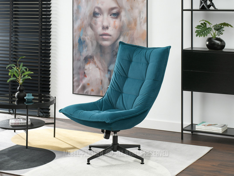 Turkusowy Welurowy Fotel Obrotowy Do Salonu