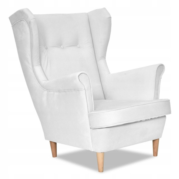 Fotel Uszak liliowy jasny róż aksamit urodziny