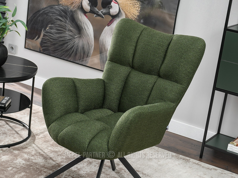 Zielony Obrotowy Fotel Kira Do Salonu W Stylu Nowoczesnym