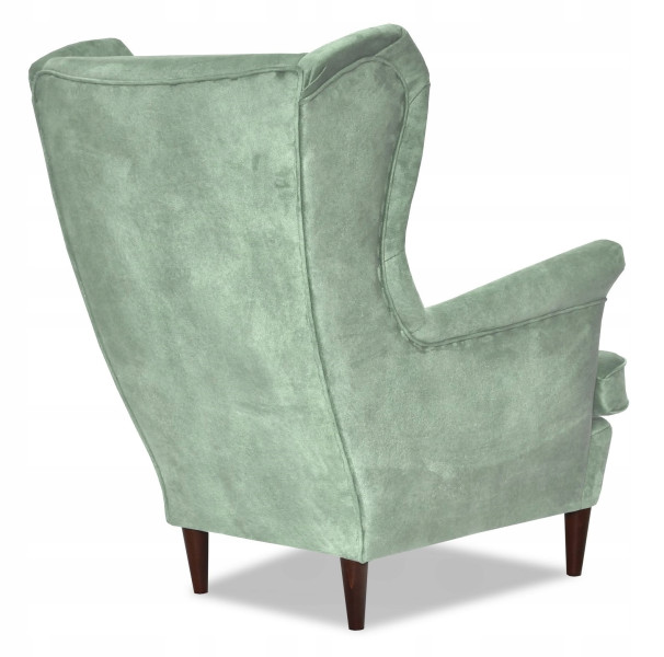 Fotel Uszak liliowy jasny róż aksamit urodziny