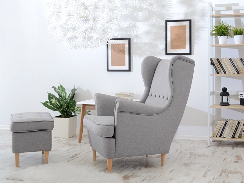 Fotel Malmo Żurawina Tkanina, Podstawa Orzech