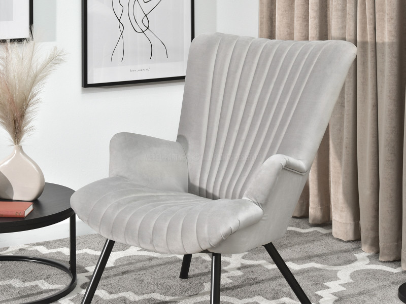 Fotel Lanza Szary Welur, Podstawa Czarny