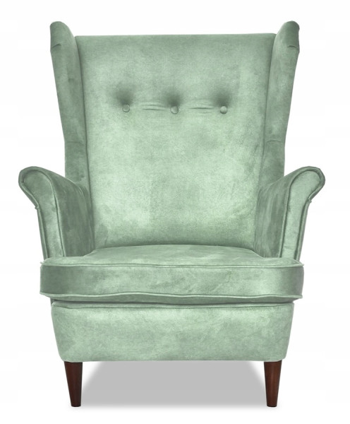 Fotel Uszak liliowy jasny róż aksamit urodziny