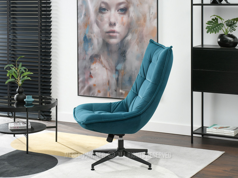 Turkusowy Welurowy Fotel Obrotowy Do Salonu