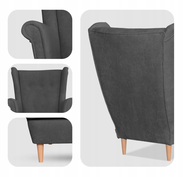 Fotel uszak skandynawski welur Hunter Family Meble błękitny