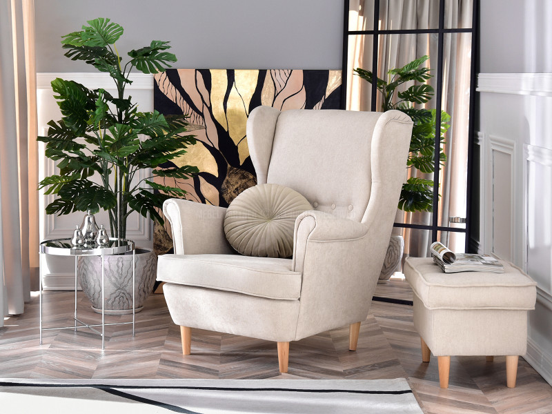 Fotel Malmo Żurawina Tkanina, Podstawa Orzech