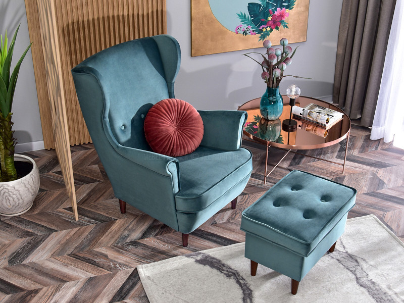 Fotel Malmo Żurawina Tkanina, Podstawa Orzech