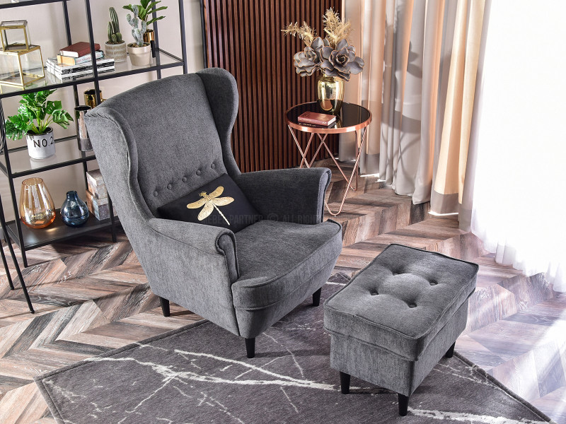 Fotel Malmo Żurawina Tkanina, Podstawa Orzech