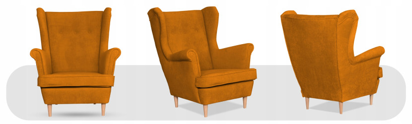 Fotel uszak skandynawski welur Hunter Family Meble błękitny