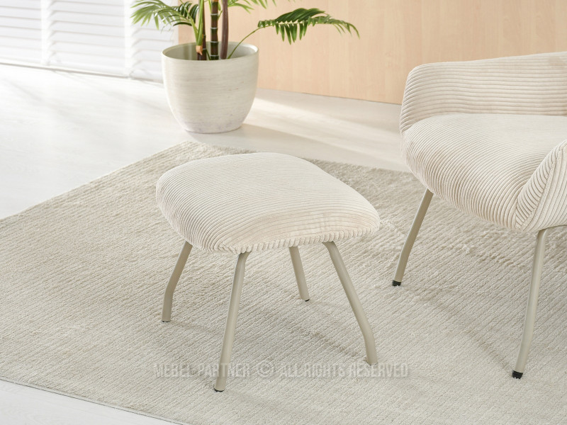 Beżowy Sztruksowy Fotel Conor Z Podnóżkiem Do Salonu