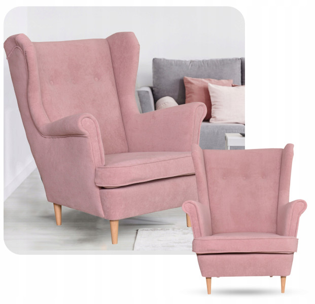 Fotel uszak skandynawski welur Hunter Family Meble błękitny