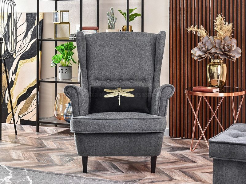 Fotel Malmo Żurawina Tkanina, Podstawa Orzech