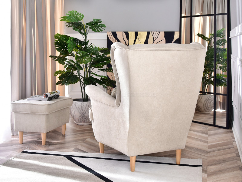 Fotel Malmo Żurawina Tkanina, Podstawa Orzech