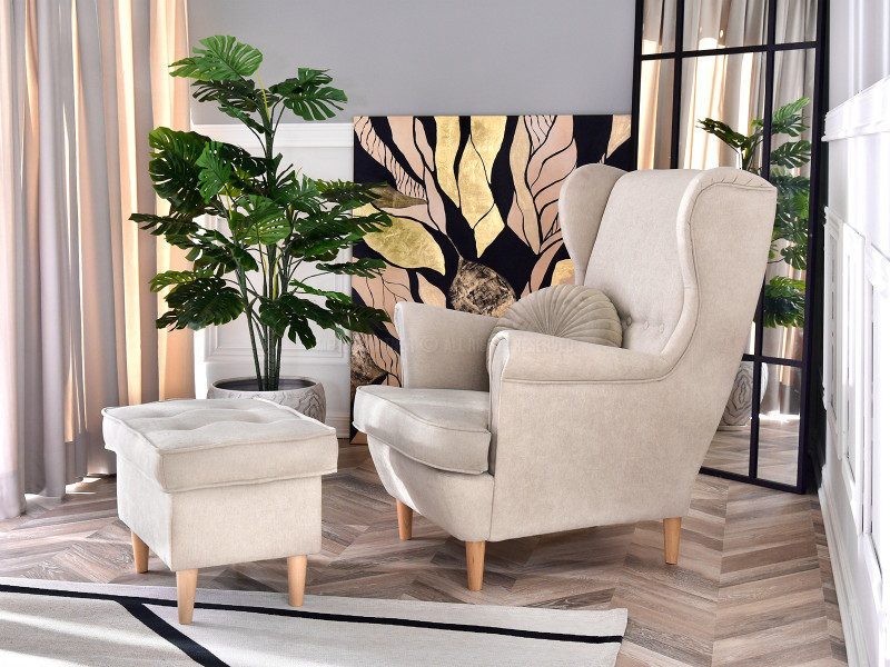 Fotel Malmo Żurawina Tkanina, Podstawa Orzech