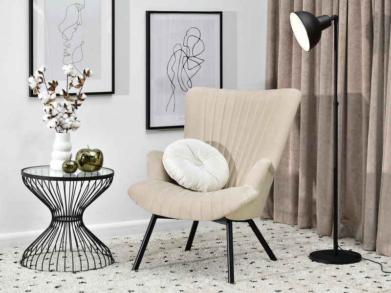 Fotel Lanza Szary Welur, Podstawa Czarny