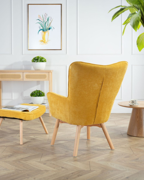 Uszak Fotel z podnóżkiem Grella Żółty 79x70x97 cm wypoczynkowy do salonu