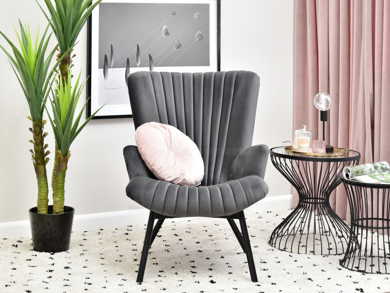 Fotel Lanza Szary Welur, Podstawa Czarny