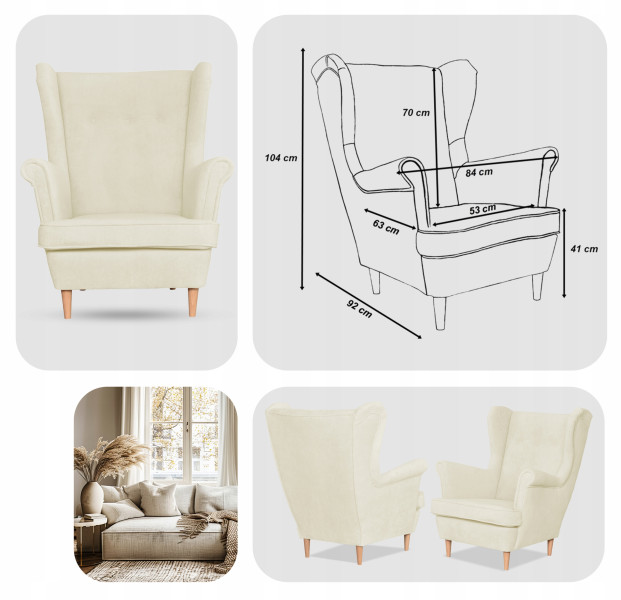 Fotel uszak skandynawski welur Hunter Family Meble błękitny