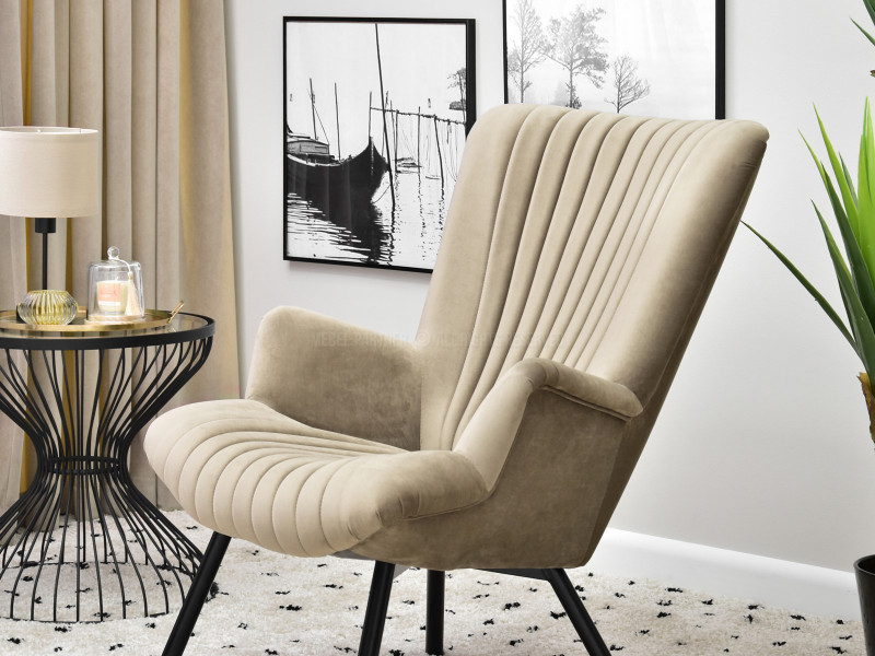 Fotel Lanza Szary Welur, Podstawa Czarny