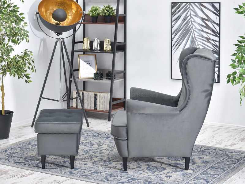 Fotel Malmo Żurawina Tkanina, Podstawa Orzech