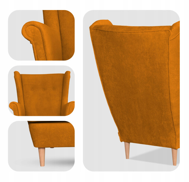 Fotel uszak skandynawski welur Hunter Family Meble błękitny