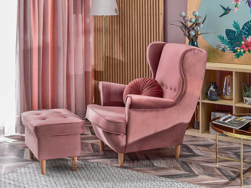 Fotel Malmo Żurawina Tkanina, Podstawa Orzech