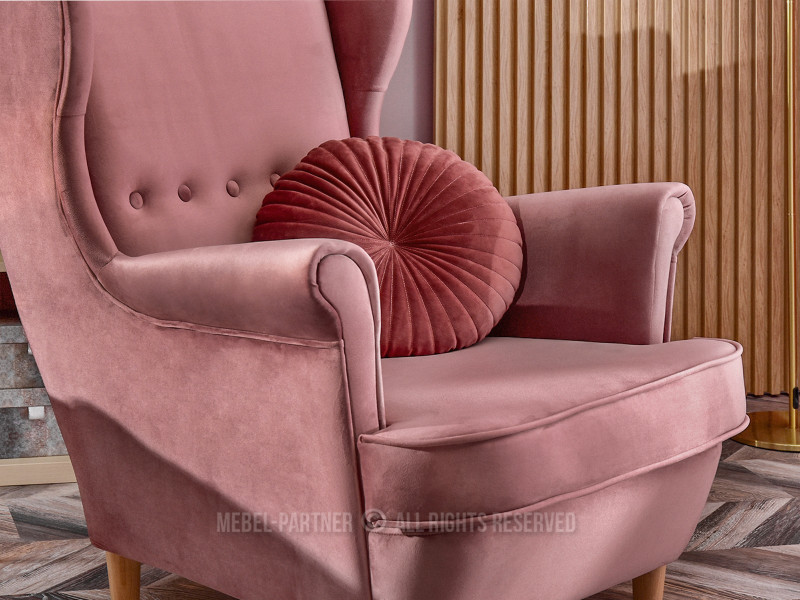 Fotel Malmo Żurawina Tkanina, Podstawa Orzech